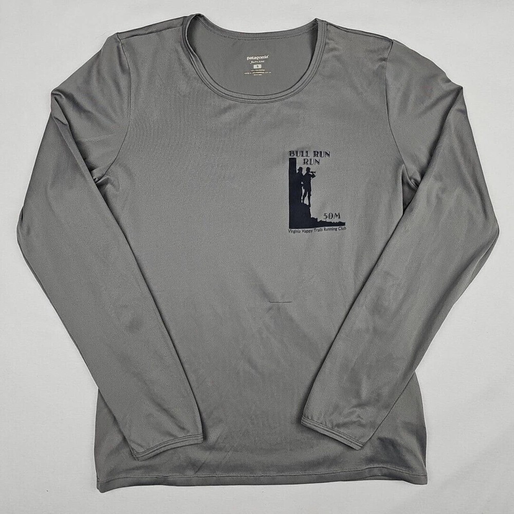Patagonia Capilene Baselayer Mens Gray Performance Shirt Long Sleeve Size S Logo